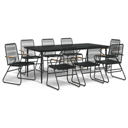 vidaXL Garden Dining Set | Black | PVC rattan, powder-coated steel, glass