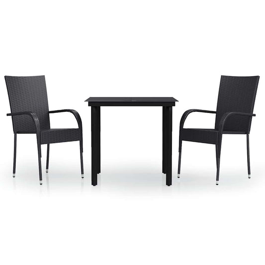 vidaXL Garden Dining Set | Black | PE rattan, powder-coated steel, glass