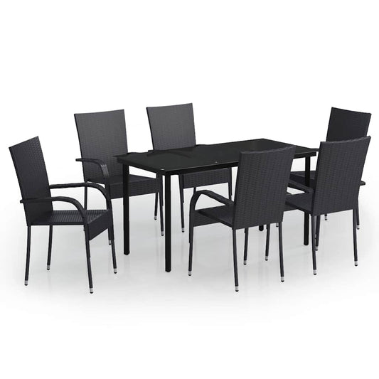 vidaXL 7 Piece Garden Dining Set Black