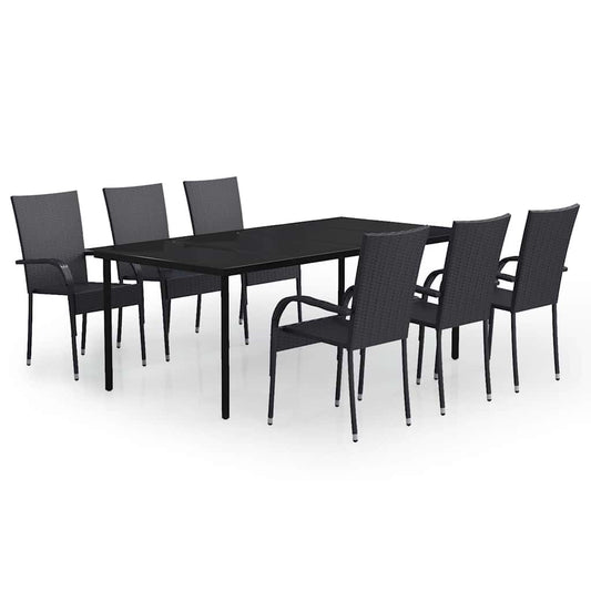 vidaXL 7 Piece Garden Dining Set Black