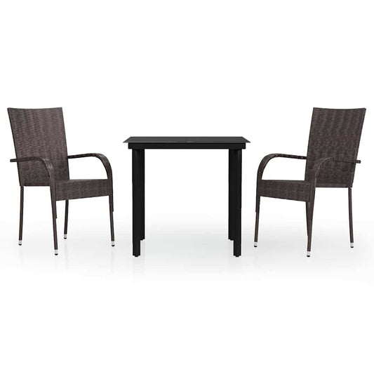 vidaXL 3 Piece Garden Dining Set Brown and Black