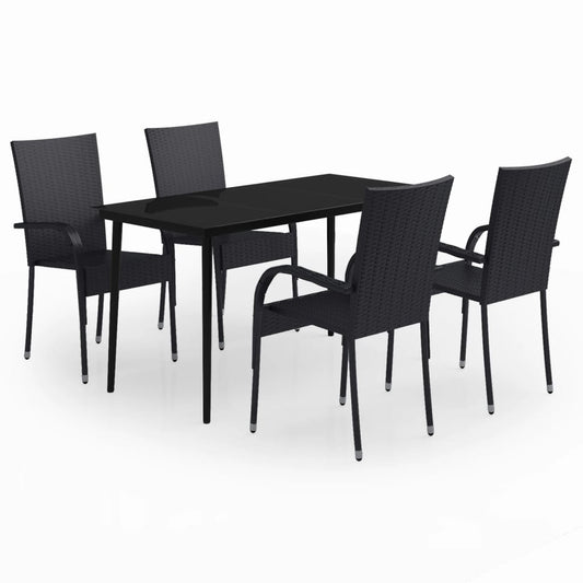 vidaXL Garden Dining Set | Black | PE rattan, powder-coated steel, glass