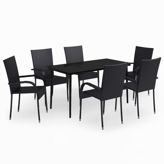 vidaXL Garden Dining Set | Black | PE rattan, powder-coated steel, glass