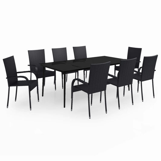 vidaXL Garden Dining Set | Black | PE rattan | Large | Durable