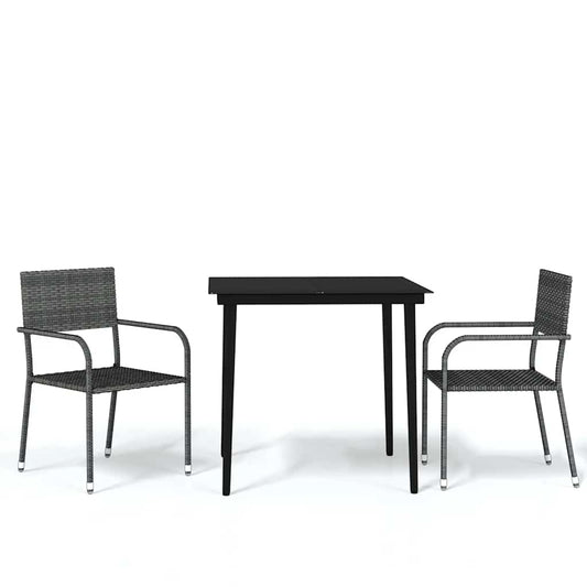 vidaXL Garden Dining Set | Grey, Black | PE Rattan, Steel, Glass | Medium