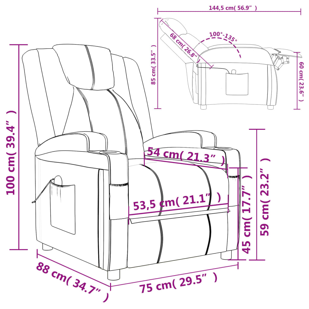 vidaXL Massage Chair Cream White Faux Leather