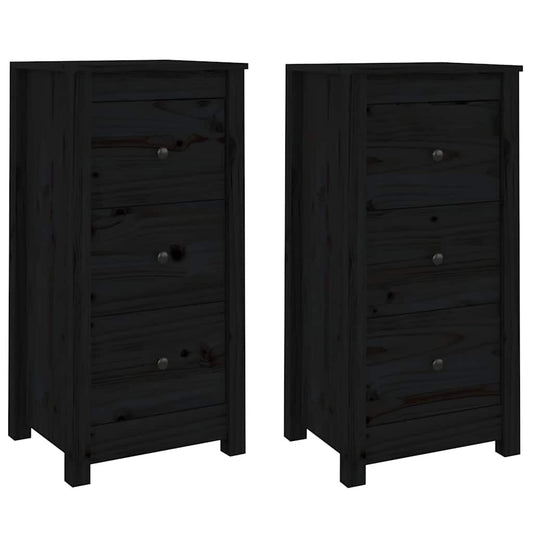 vidaXL Sideboard | Set of 2 | Black | Solid Pine Wood | Sideboard | Rectangular