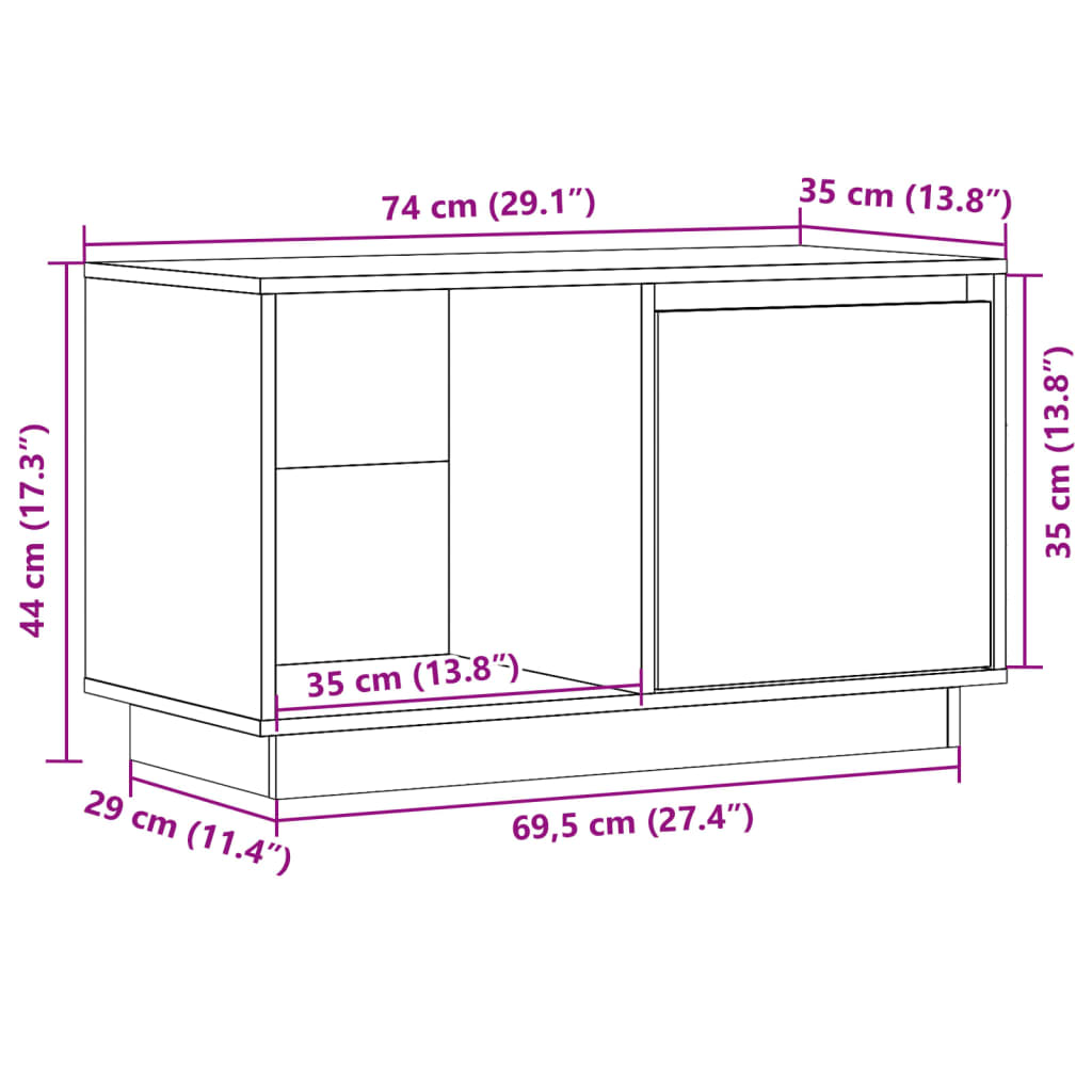 vidaXL TV Cabinet Grey 74x35x44 cm Solid Wood Pine