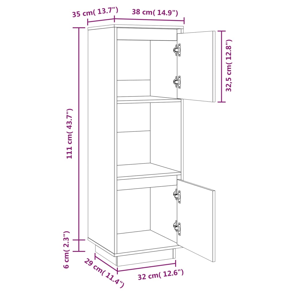 vidaXL Highboard White 38x35x117 cm Solid Wood Pine