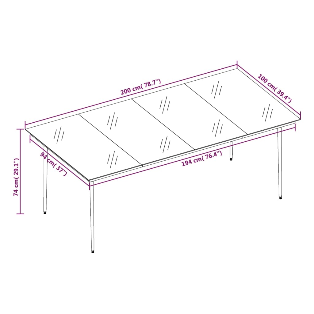 vidaXL Garden Dining Table | Black | Powder-coated steel, glass