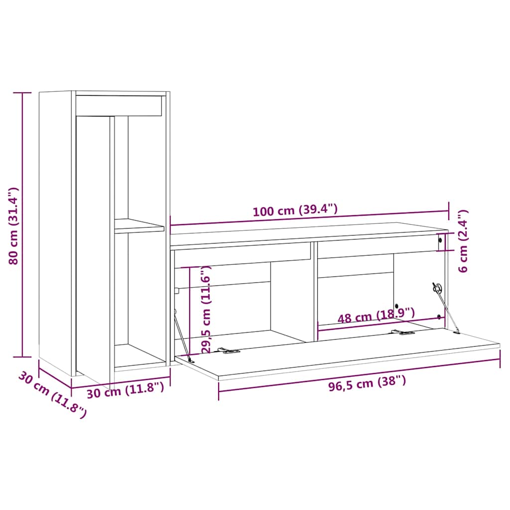 vidaXL 2 Piece TV Cabinet Set White Solid Wood Pine