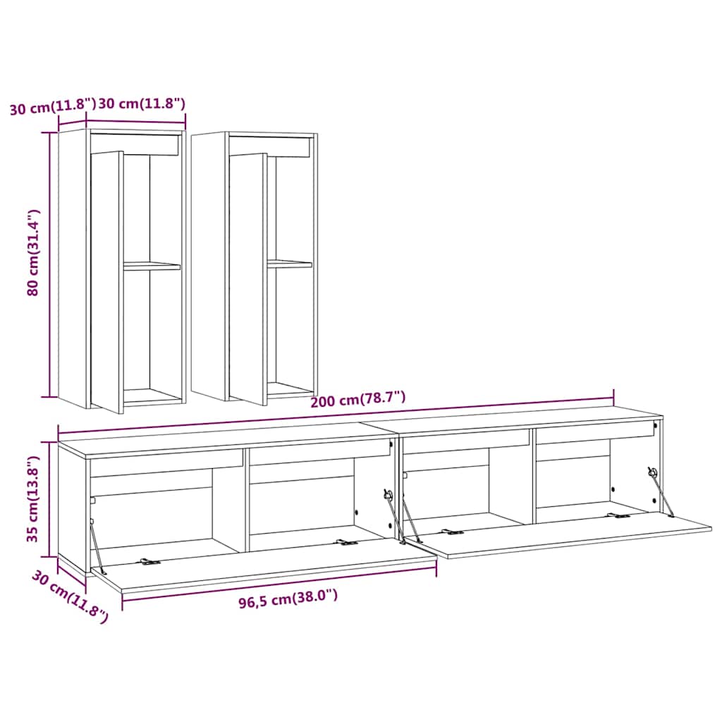 vidaXL 4 Piece TV Cabinet Set White Solid Wood Pine