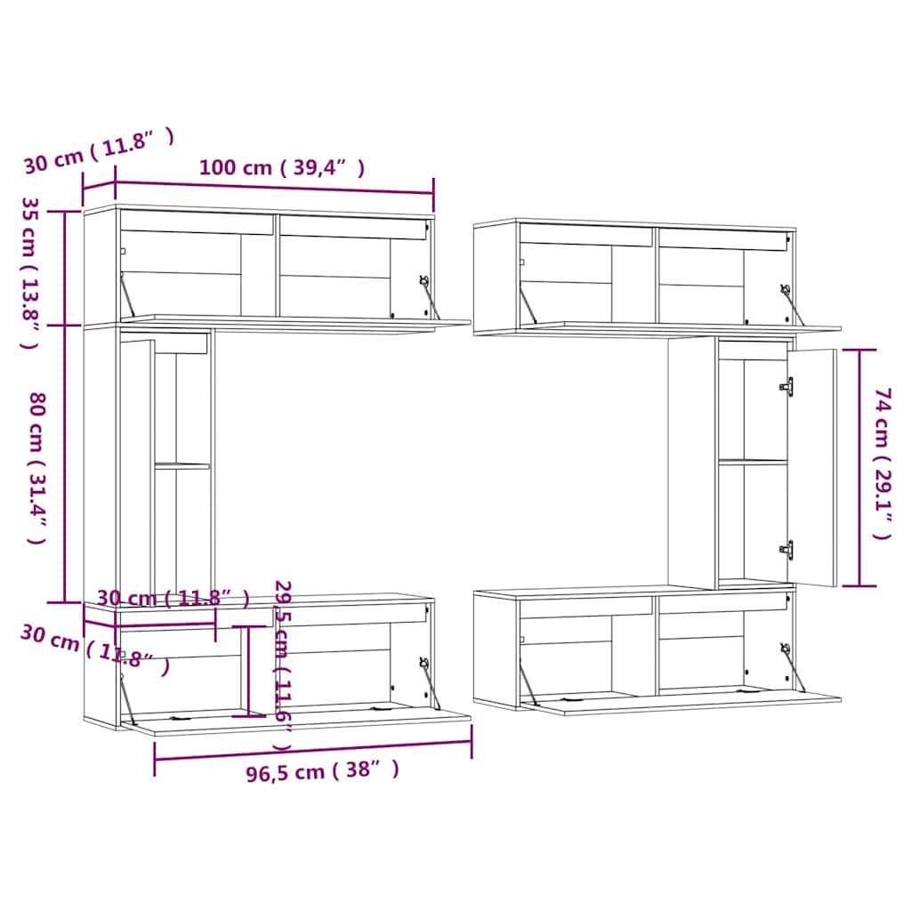 vidaXL 6 Piece TV Cabinet Set White Solid Wood Pine