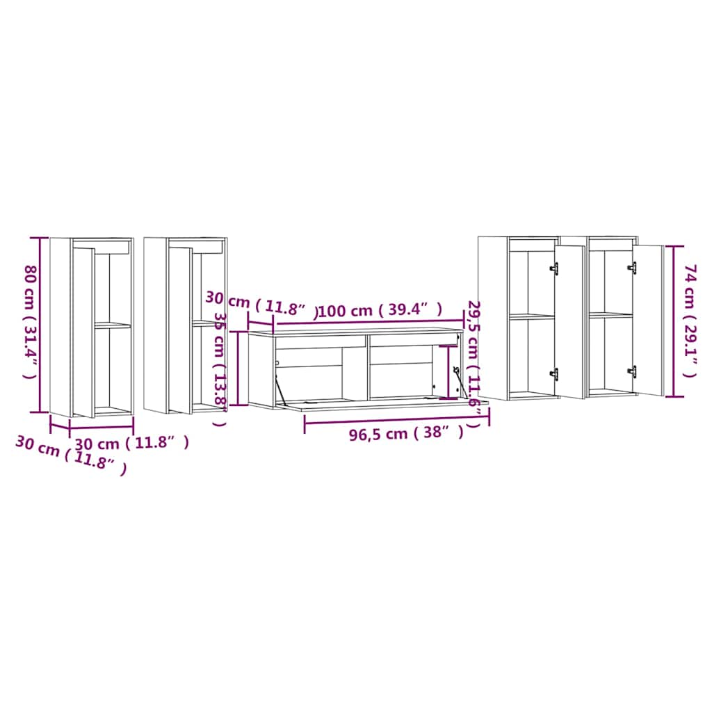vidaXL 5 Piece TV Cabinet Set White Solid Wood Pine