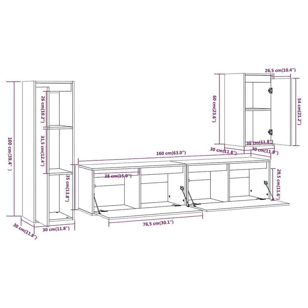 vidaXL TV Cabinets 4 pcs White Solid Wood Pine