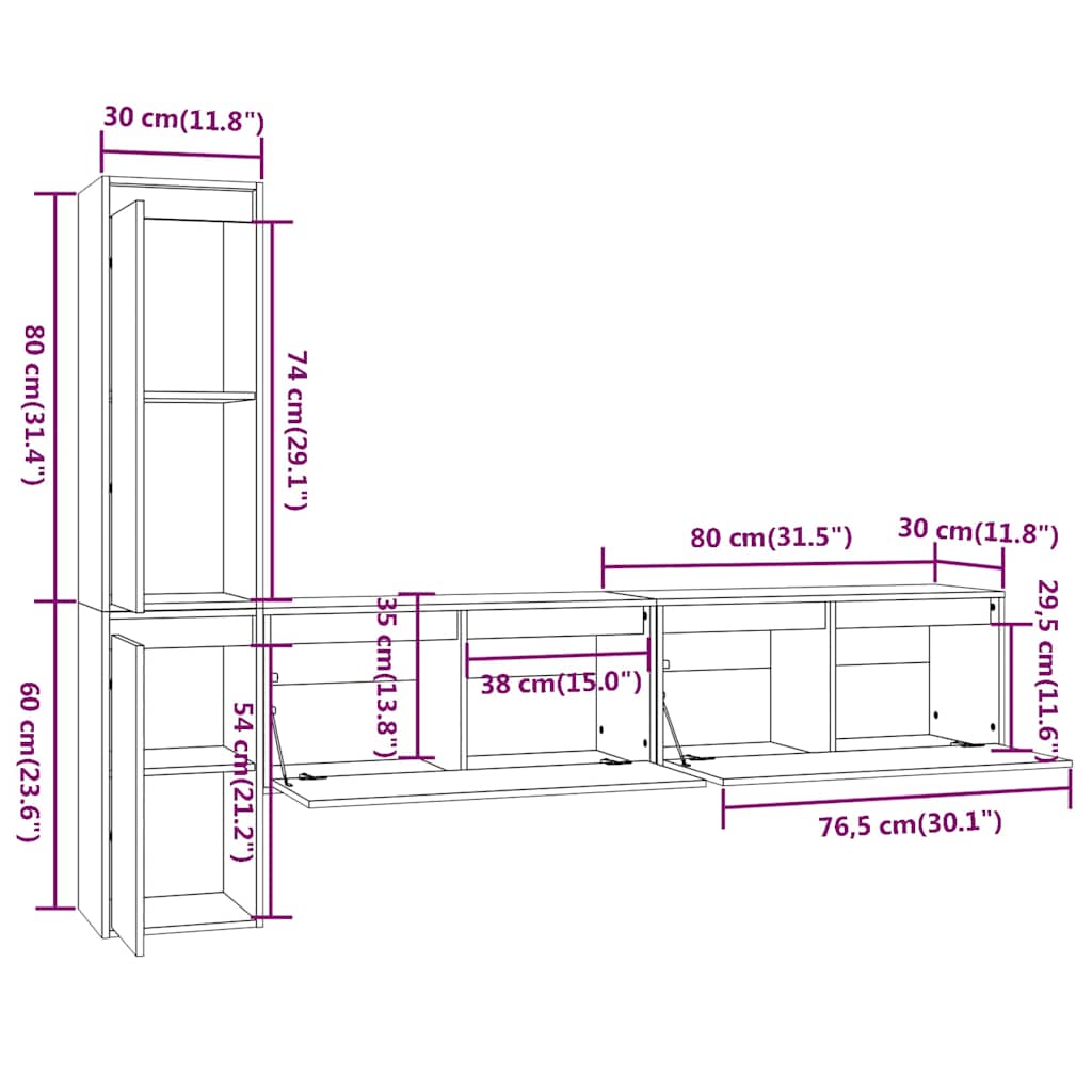 vidaXL 4 Piece TV Cabinet Set White Solid Wood Pine