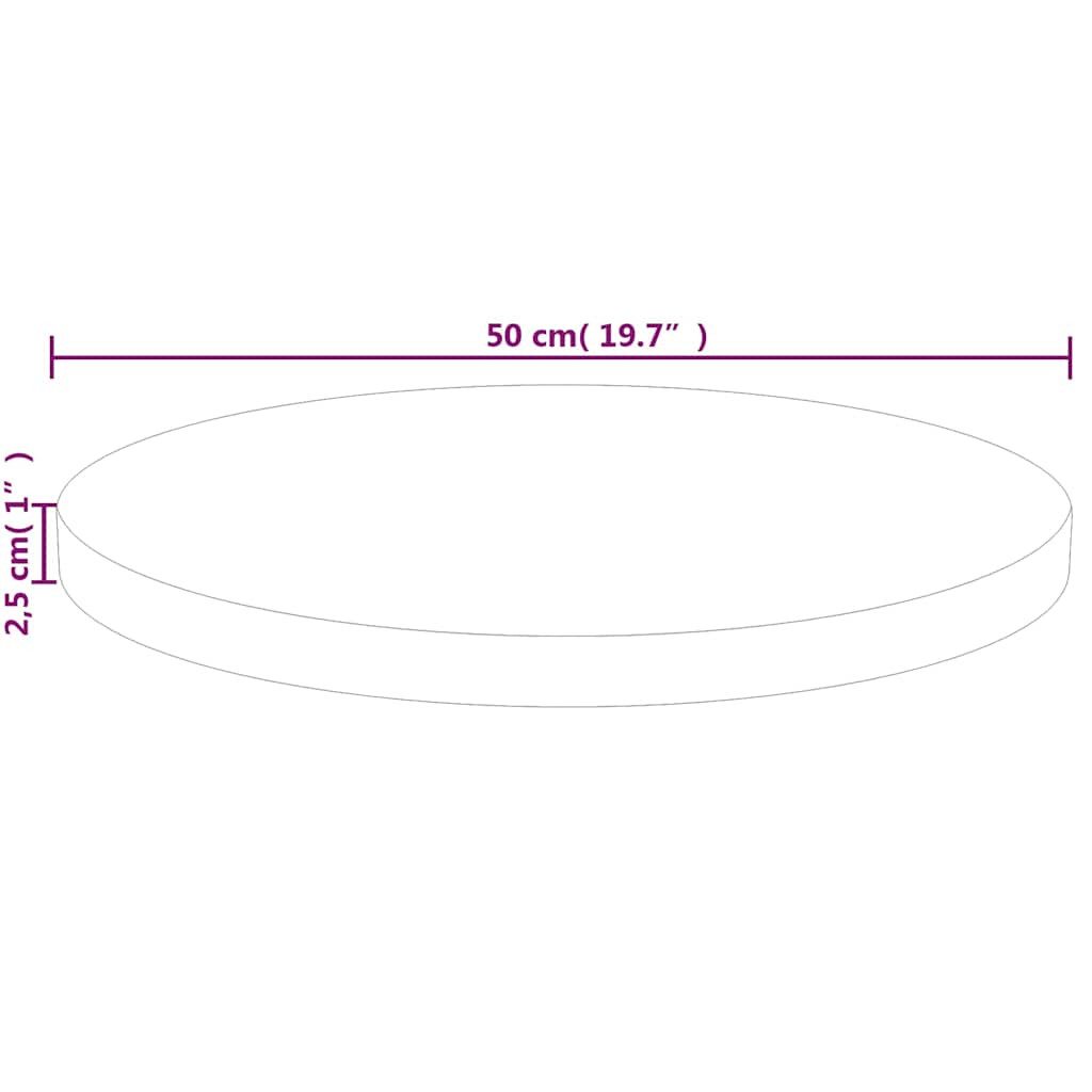 vidaXL Round Table Top Ø50x2.5 cm Untreated Solid Wood Oak