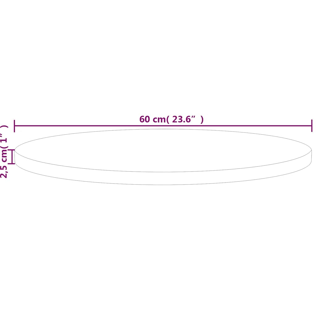 vidaXL Round Table Top Ø60x2.5 cm Untreated Solid Wood Oak