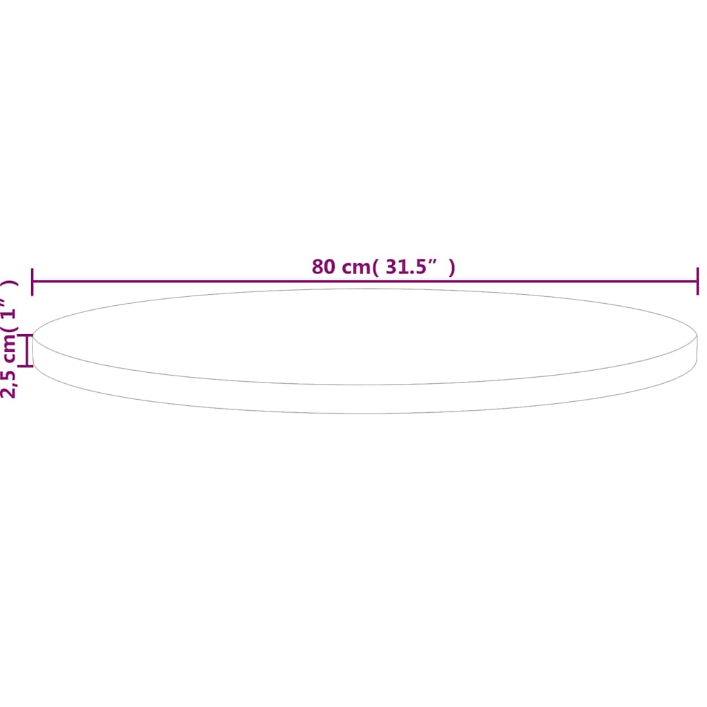 vidaXL Round Table Top Ø80x2.5 cm Untreated Solid Wood Oak