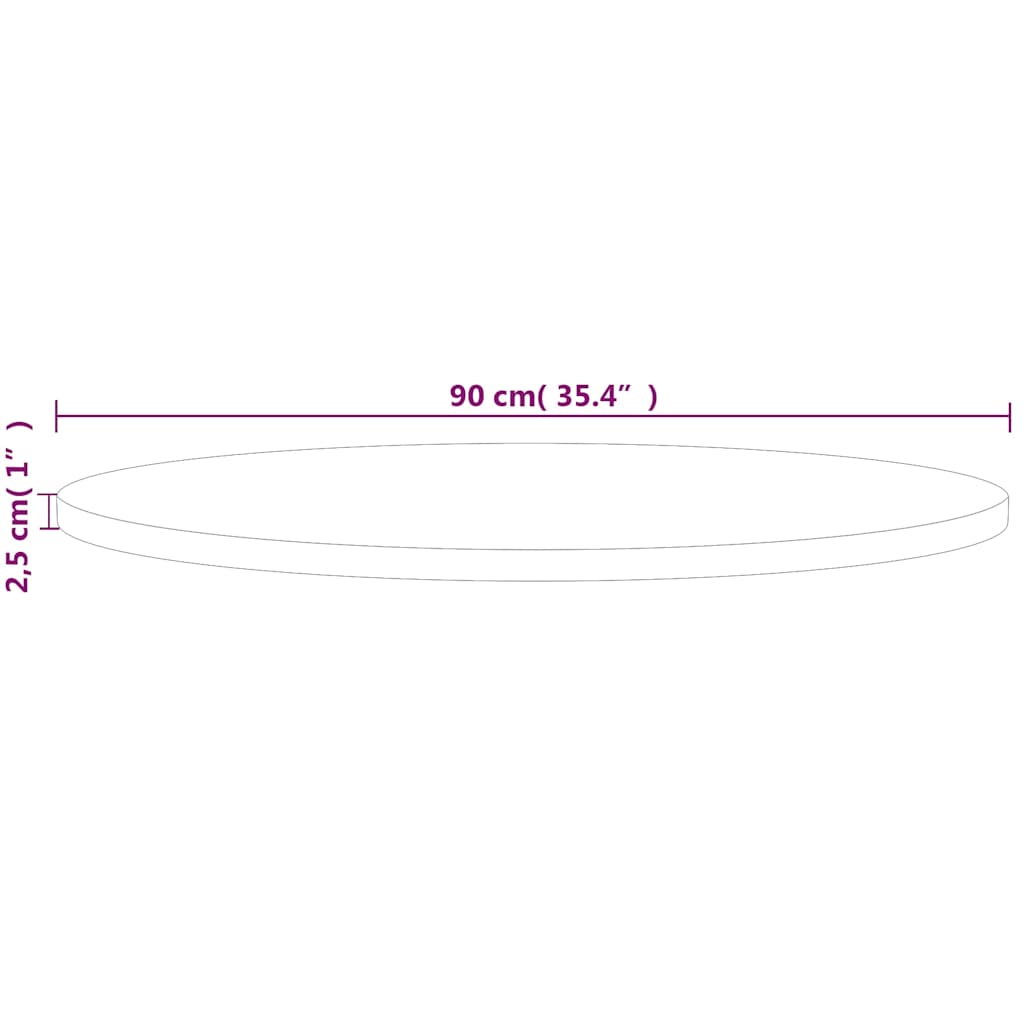 vidaXL Round Table Top Ø90x2.5 cm Untreated Solid Wood Oak
