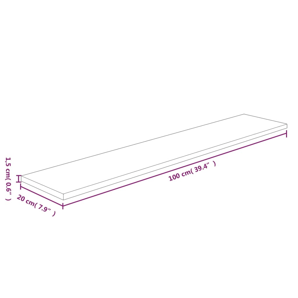vidaXL Shelf Board 100x20x1.5 cm Untreated Solid Wood Oak