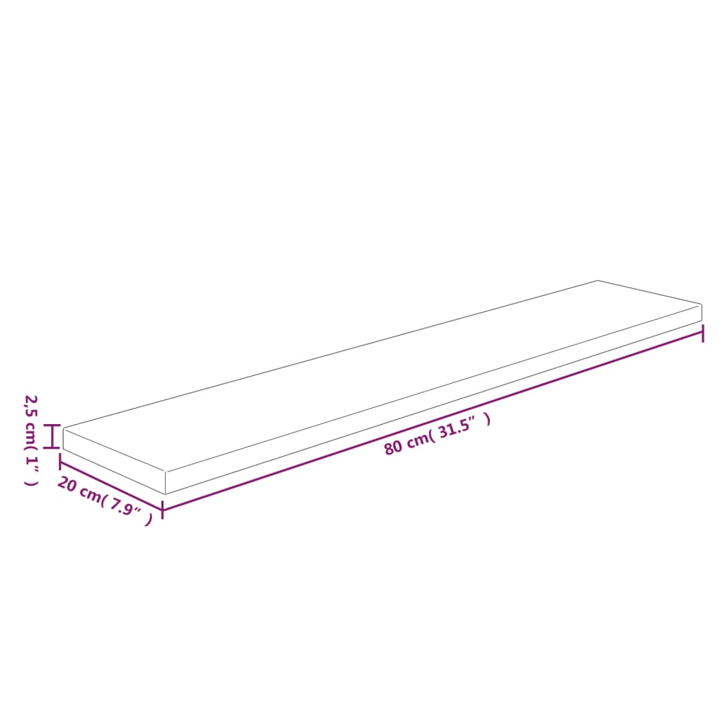 vidaXL Shelf Board 80x20x2.5 cm Untreated Solid Wood Oak