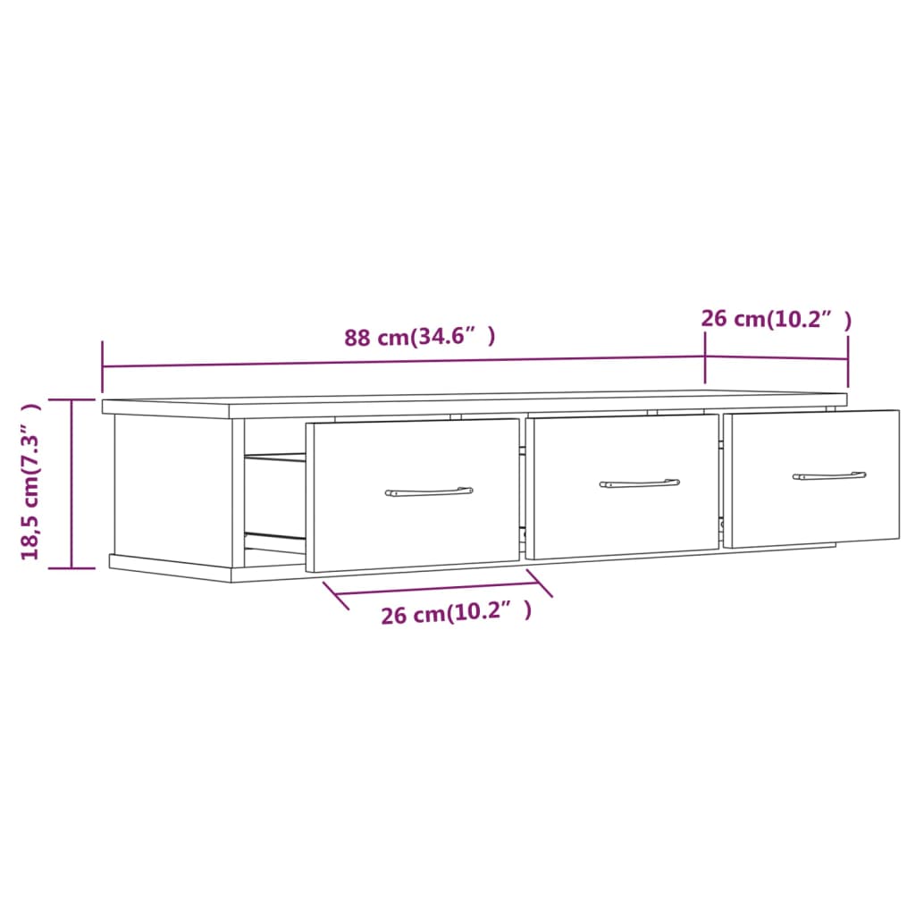 vidaXL Wall Cabinet Smoked Oak 88x26x18.5 cm Engineered Wood