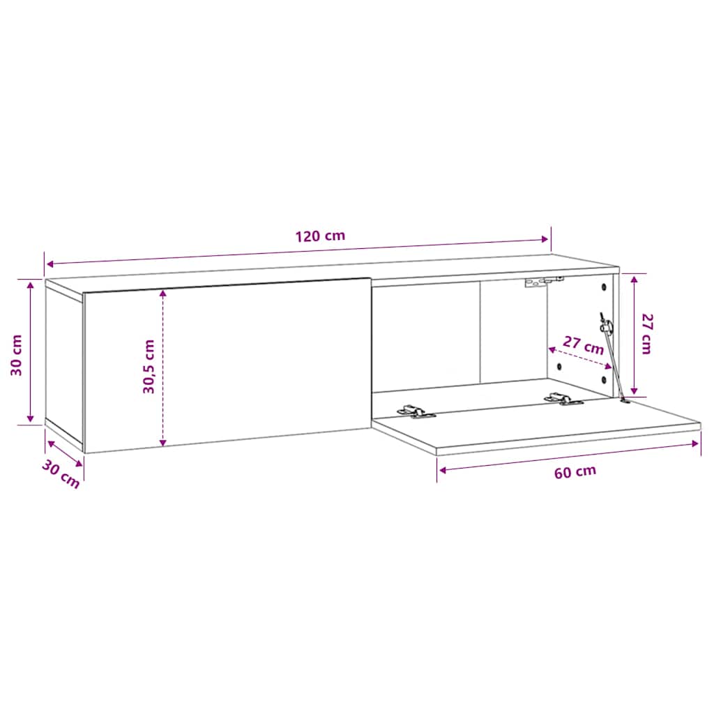 vidaXL TV Wall Cabinet Grey Sonoma 120x30x30 cm Engineered Wood
