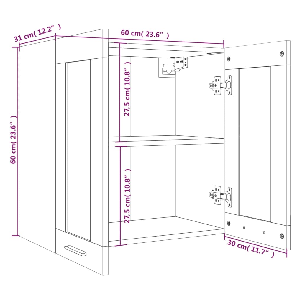 815120 vidaXL Hanging Glass Cabinet "Lyon" Smoked Oak 60x31x60 cm Engineered Wood