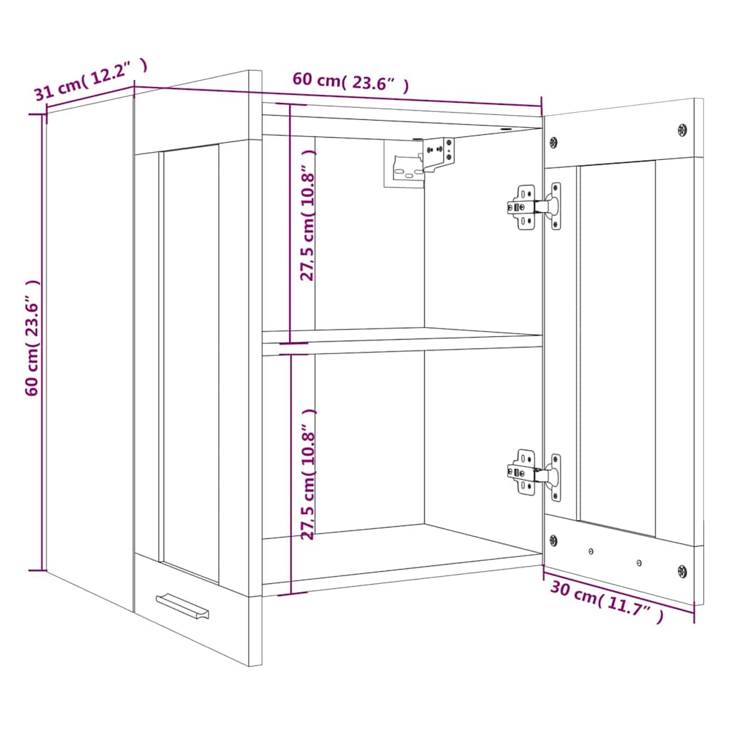 vidaXL Hanging Glass Cabinet "Lyon" Grey Sonoma 60x31x60 cm