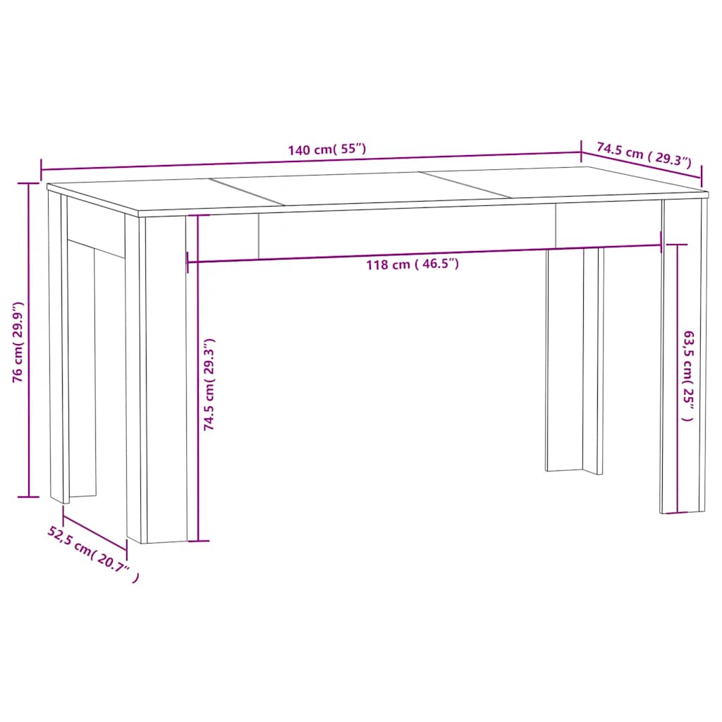 vidaXL Dining Table Smoked Oak 140x74.5x76 cm Engineered Wood