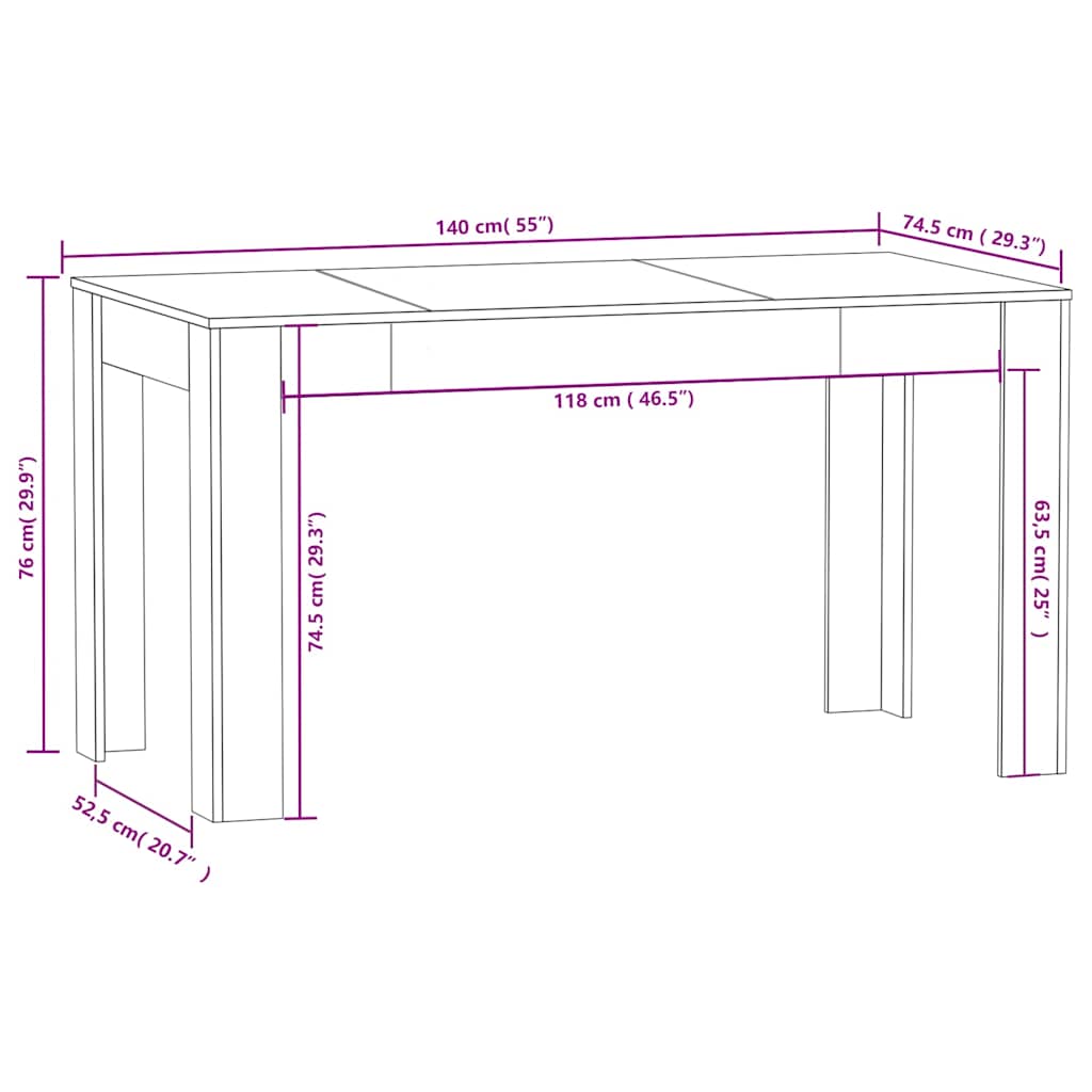 vidaXL Dining Table Smoked Oak 140x74,5x76 cm Engineered Wood