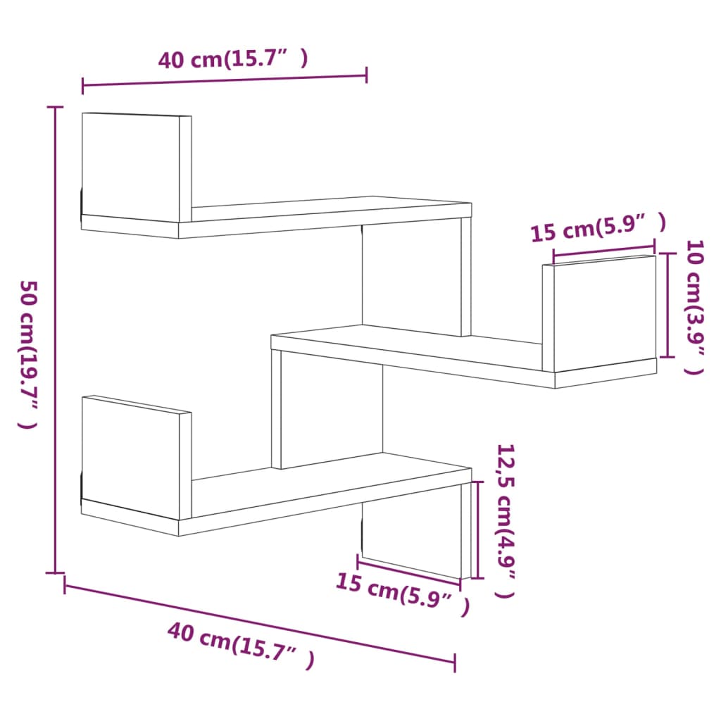 vidaXL Wall corner shelves Wall-Mounted Smoked Oak 40 x 40 x 49.5 cm