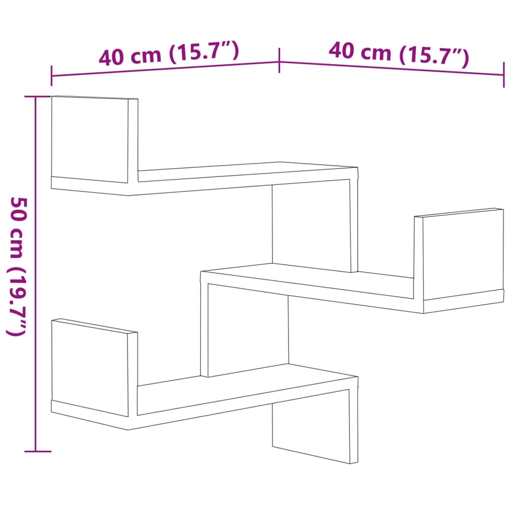 vidaXL Wall Corner Shelves 2 pcs Smoked Oak 40x40x50cm Engineered Wood