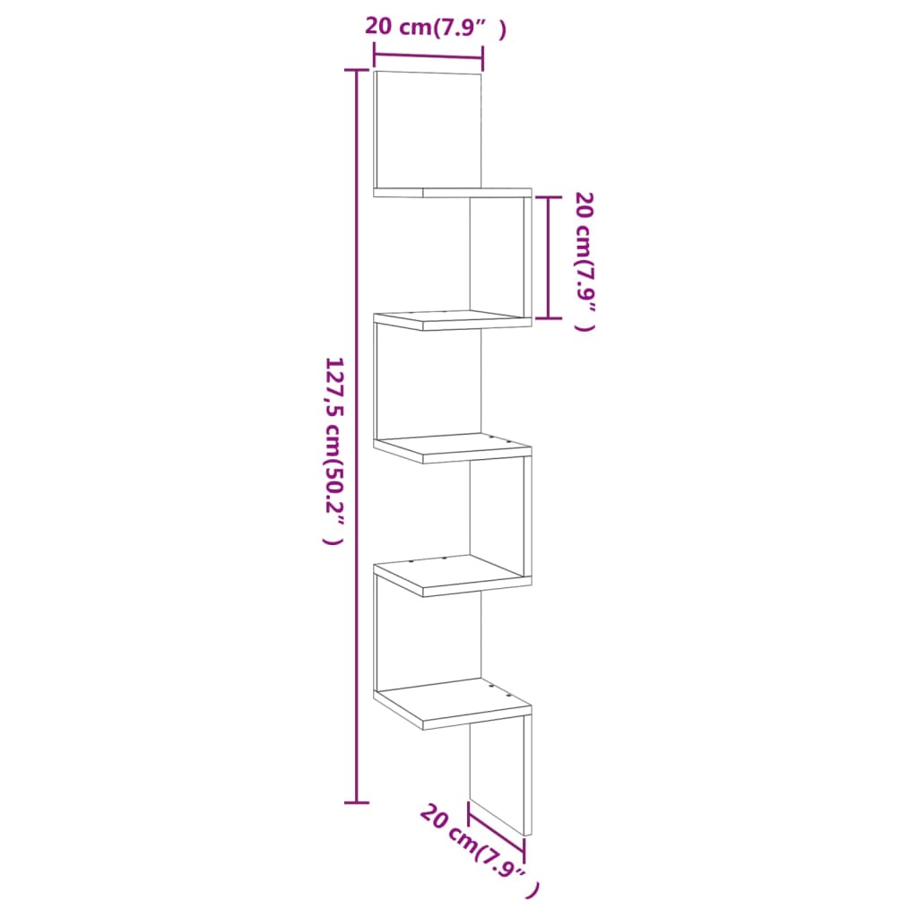 vidaXL Wall Corner Shelf Smoked Oak 20x20x127.5 cm Engineered Wood