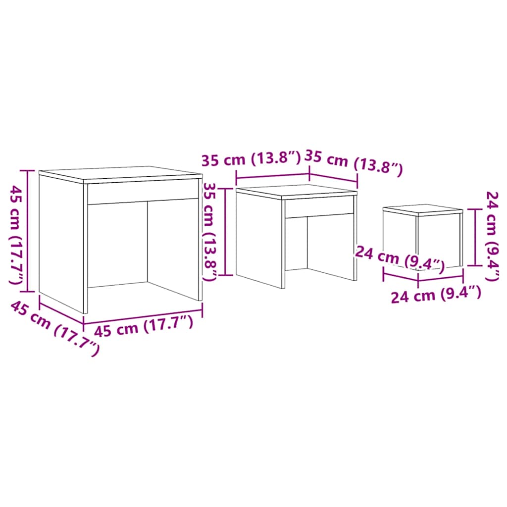 vidaXL Nesting Tables 3 pcs Smoked Oak Engineered Wood
