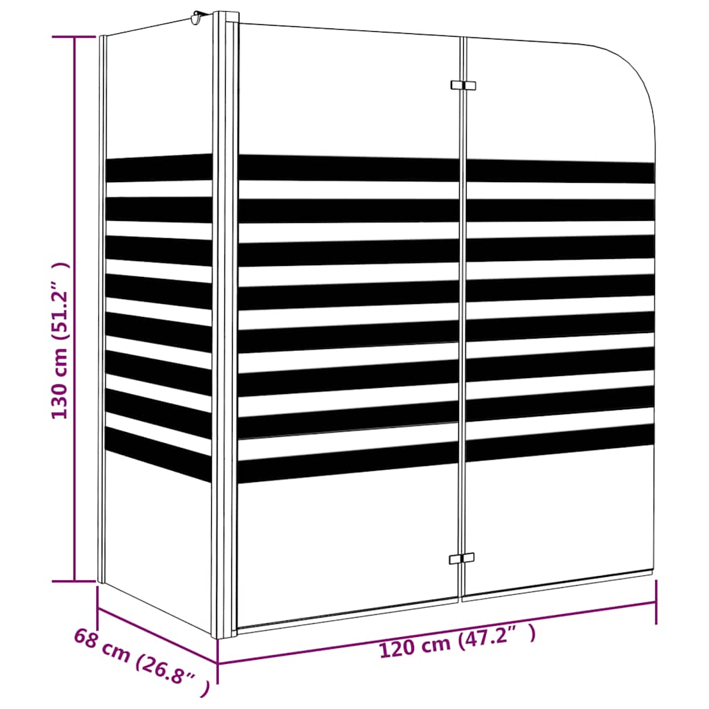 vidaXL Stripe Bath Enclosure 120x68x130 cm Tempered Glass