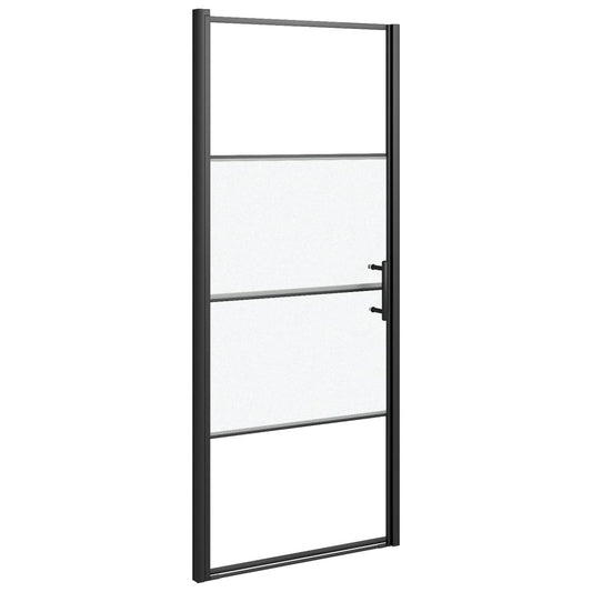 vidaXL Shower Door 91x195 cm Half Frosted Tempered Glass Black