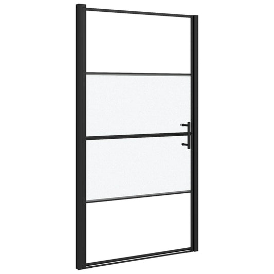 vidaXL Shower Door 100x178 cm Half Frosted Tempered Glass Black