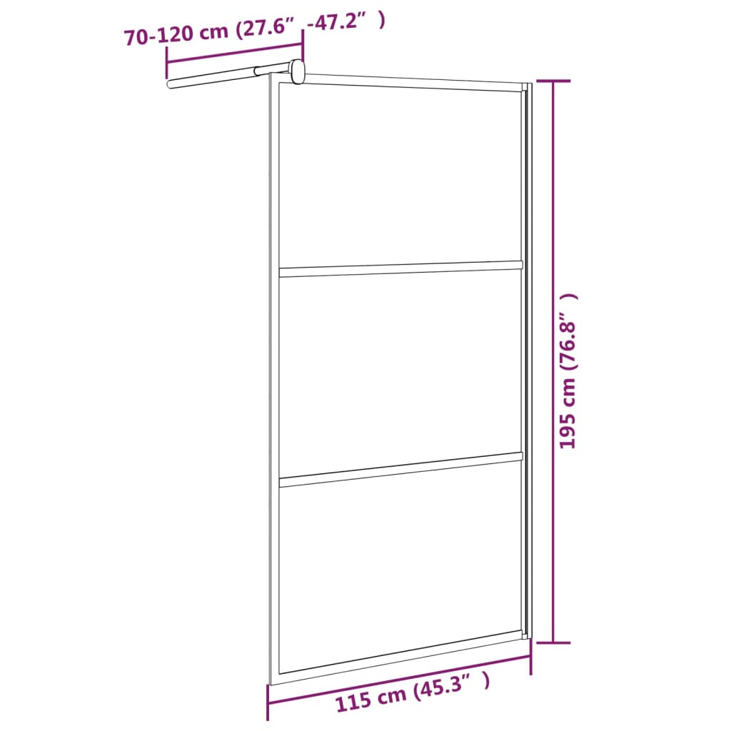 vidaXL Walk-in Shower Wall 115x195 cm Frosted ESG Glass Black