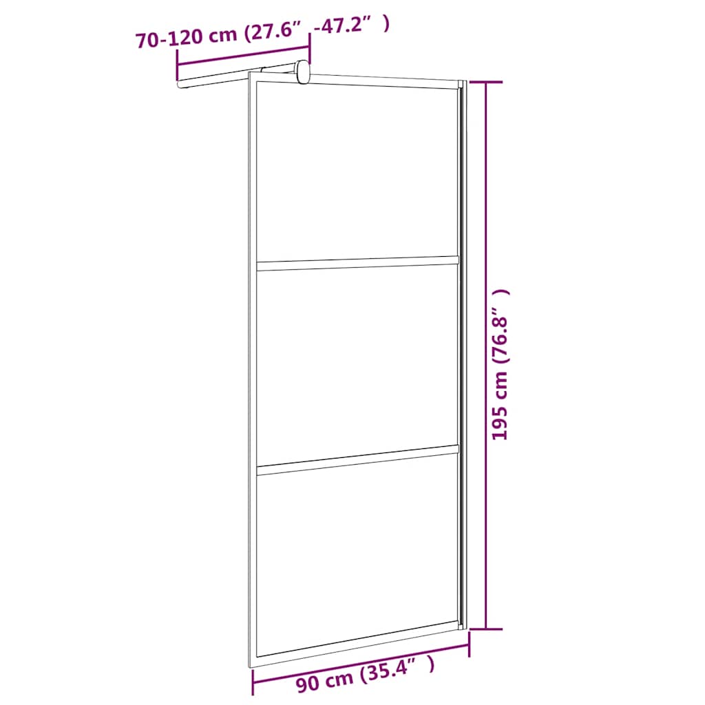 vidaXL Walk-in Shower Wall 90x195cm ESG Glass with Stone Design Black