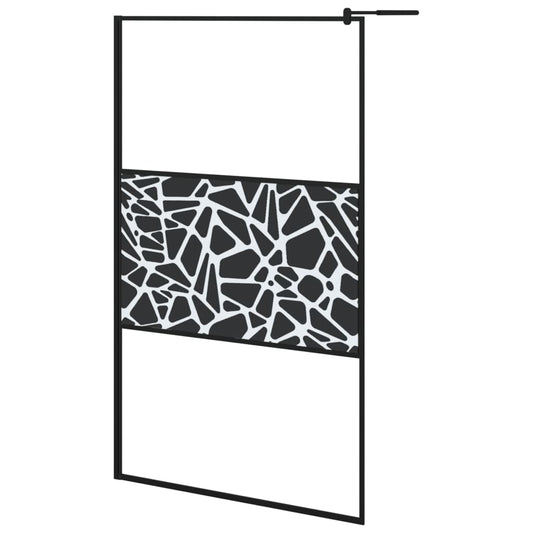 vidaXL Walk-in Shower Wall 115x195cm ESG Glass with Stone Design Black
