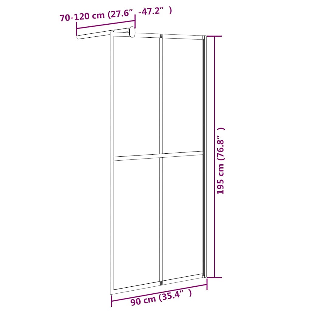 vidaXL Walk-in Shower Screen 90x195cm Dark Tempered Glass