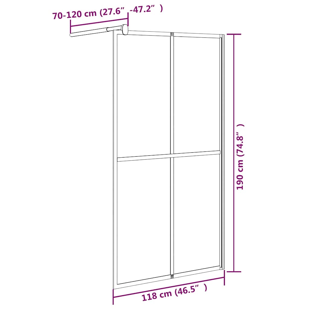 vidaXL Walk-in Shower Screen 118x190 cm Dark Tempered Glass