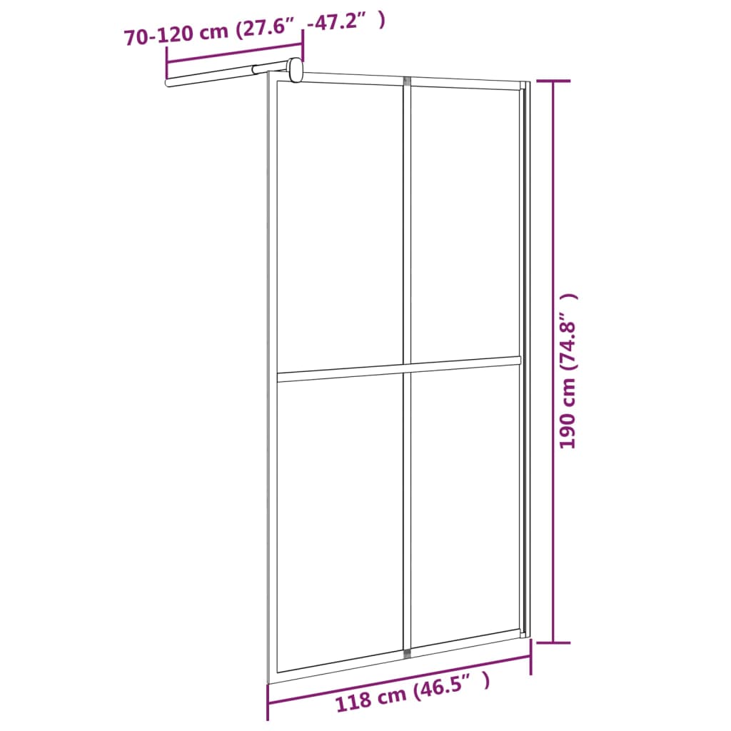 vidaXL Walk-in Shower Screen 118x190 cm Dark Tempered Glass