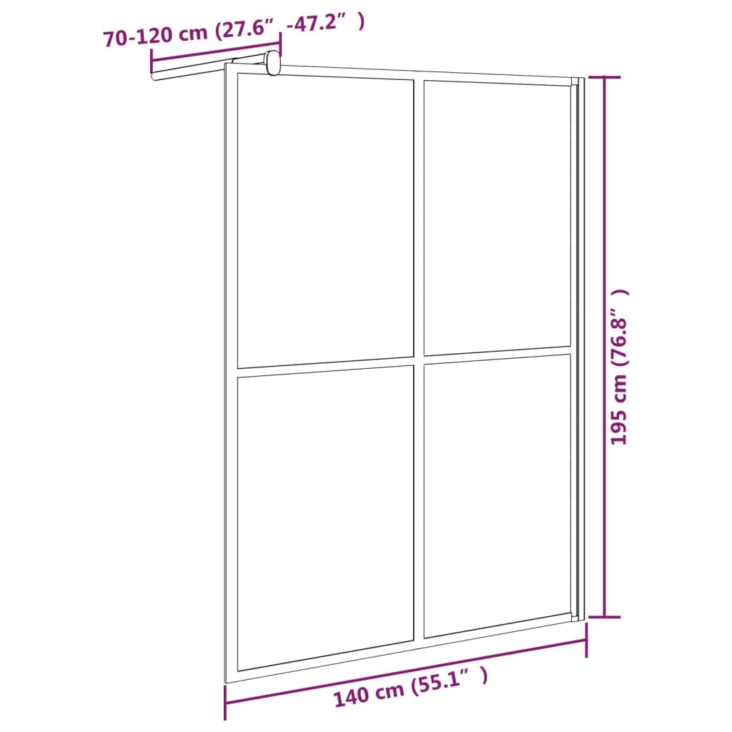 vidaXL Walk-in Shower Screen 140x195 cm Dark Tempered Glass