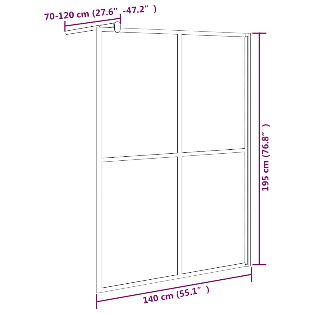 vidaXL Walk-in Shower Screen 140x195 cm Dark Tempered Glass