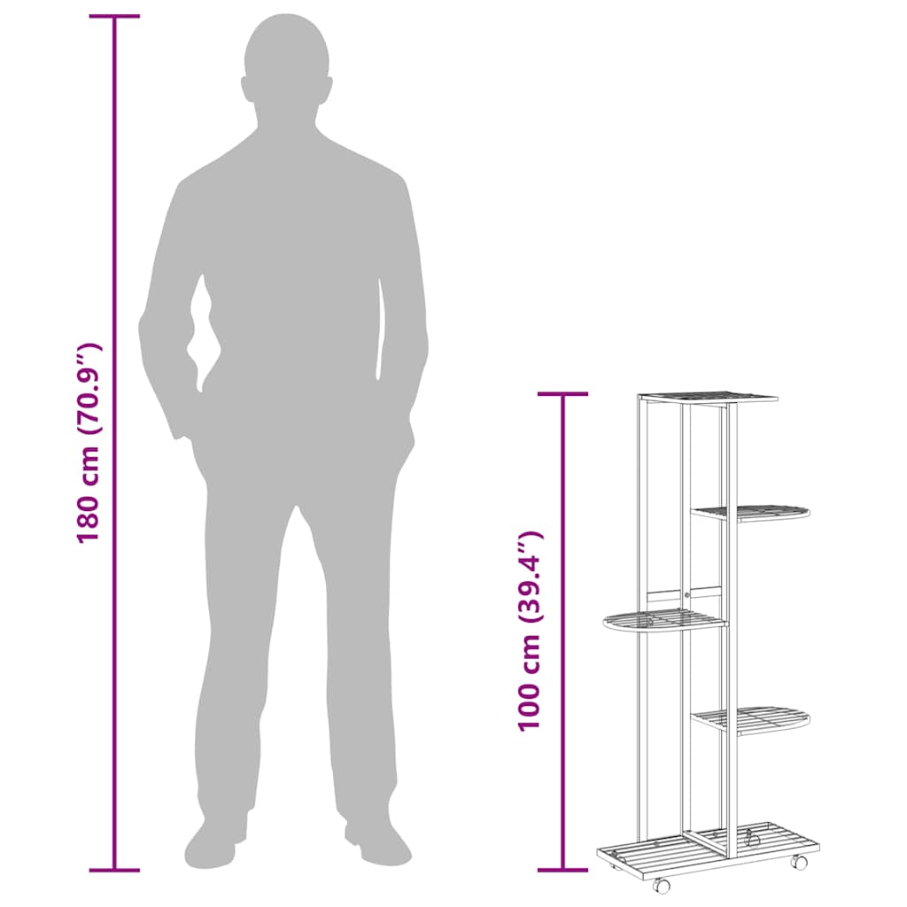 vidaXL Flower Stand | Black | Powder-coated iron | Tall | Rollable