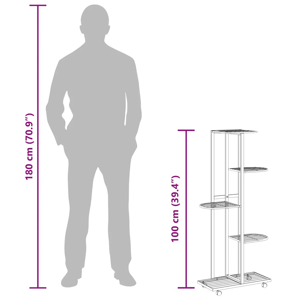 vidaXL 5-Floor Flower Stand with Wheels 44x23x100 cm White Iron