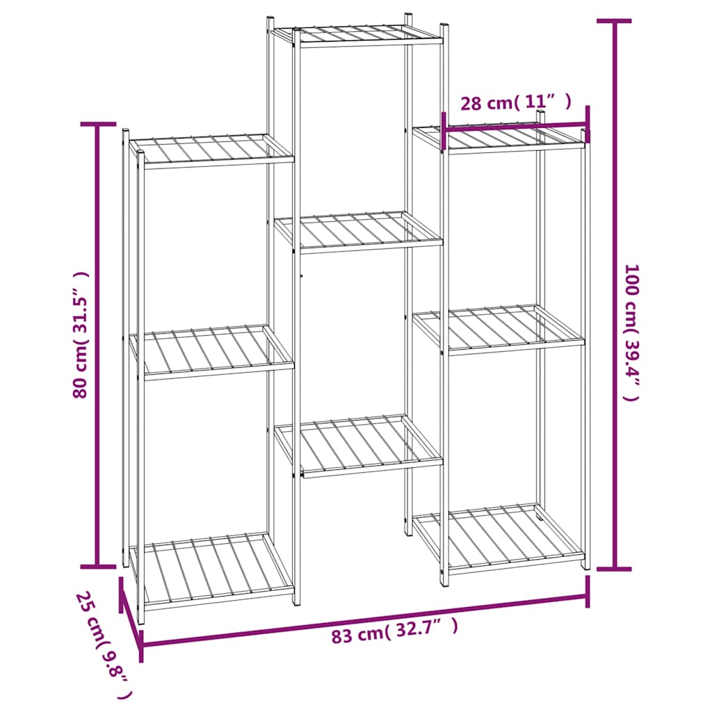 vidaXL Flower Stand 83x25x100 cm Black Iron